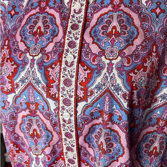 NEW Talbots Non-Iron Perfect Shirt Whimsical Medallion in Blue Purple Size 14 - Picture 2 of 7